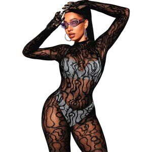 🆕Women Black Sexy Fishnet Full Mesh Jumpsuit Body Stockings Halloween Costume